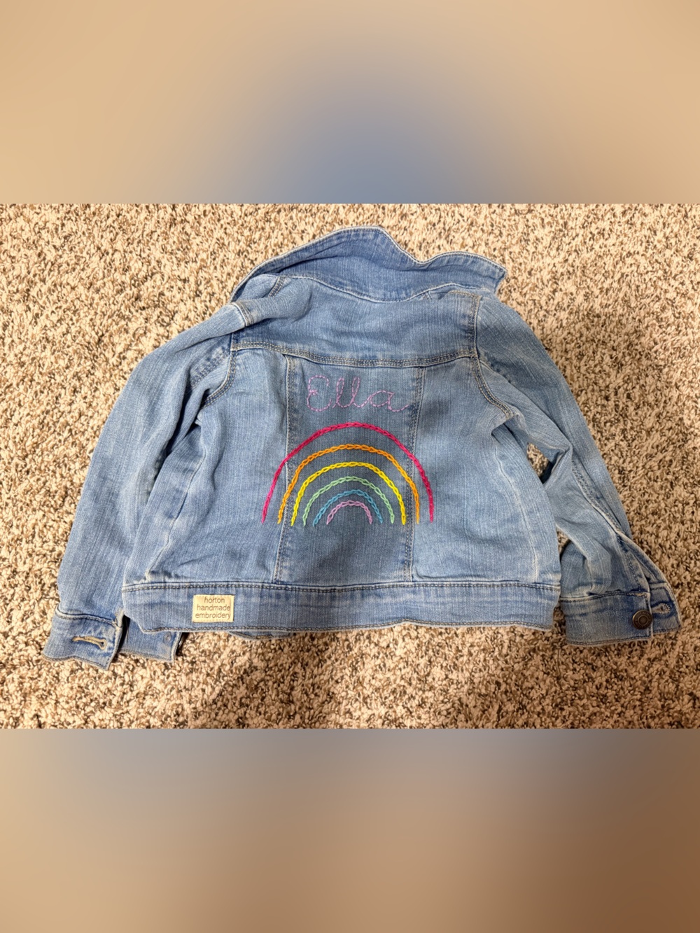 Light Blue Denim Jacket with Rainbow and Ella Embroidery on the Back 3T
